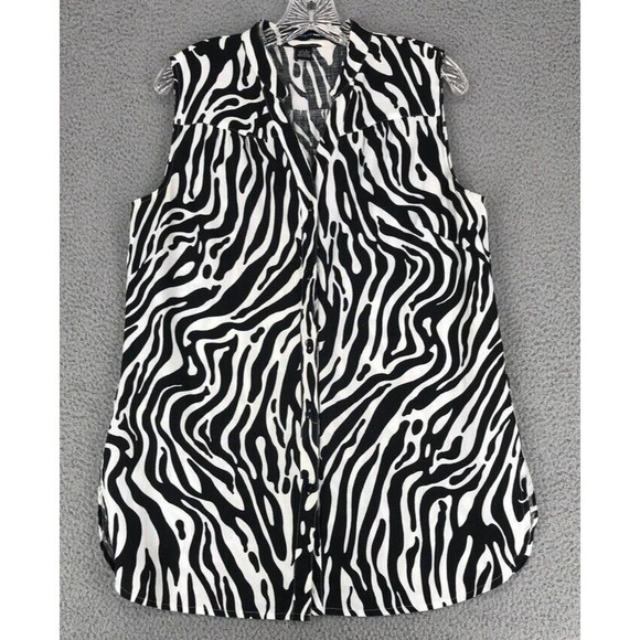 Westclox Tops - Saint Tropez West Tunic Top Women Size L Linen Sleeveless Zebra Black and White